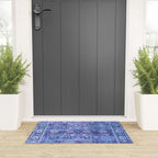 18th Century Isfahan Persian Rug Pattern in Blue Welcome Mat Gallery Image 3