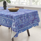 18th Century Isfahan Persian Rug Pattern in Blue Tablecloth Gallery Image 3