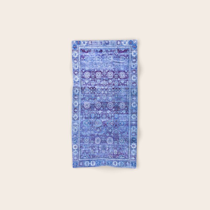 18th Century Isfahan Persian Rug Pattern in Blue Bath Towel Gallery Image 1
