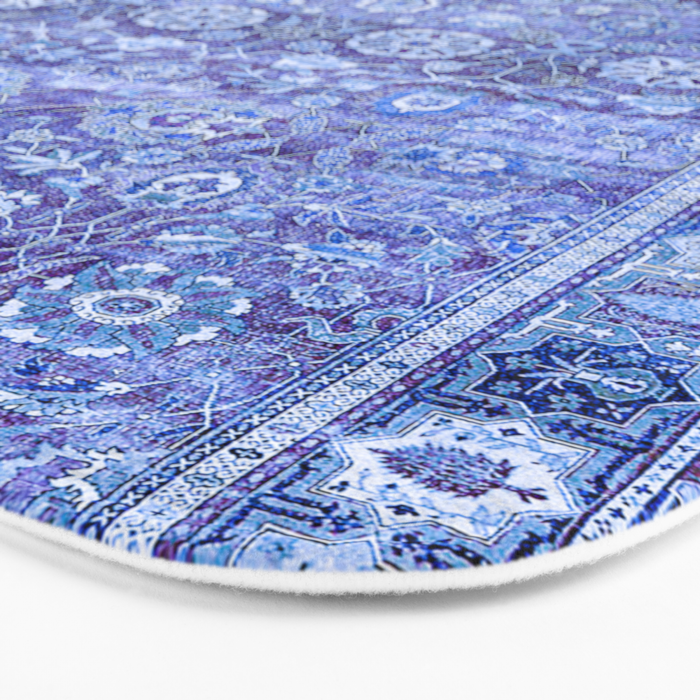 18th Century Isfahan Persian Rug Pattern in Blue Bath Mat Gallery Image 3