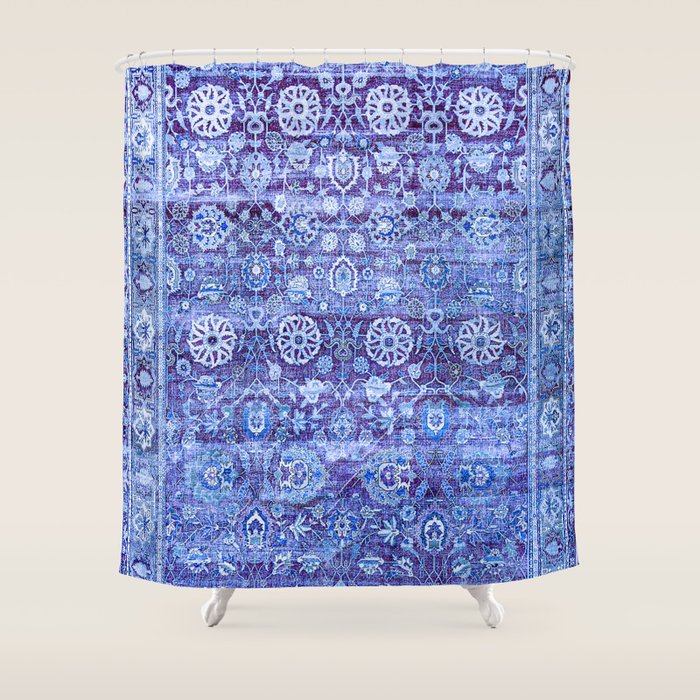 18th Century Isfahan Persian Rug Pattern in Blue Shower Curtain Gallery Image 1