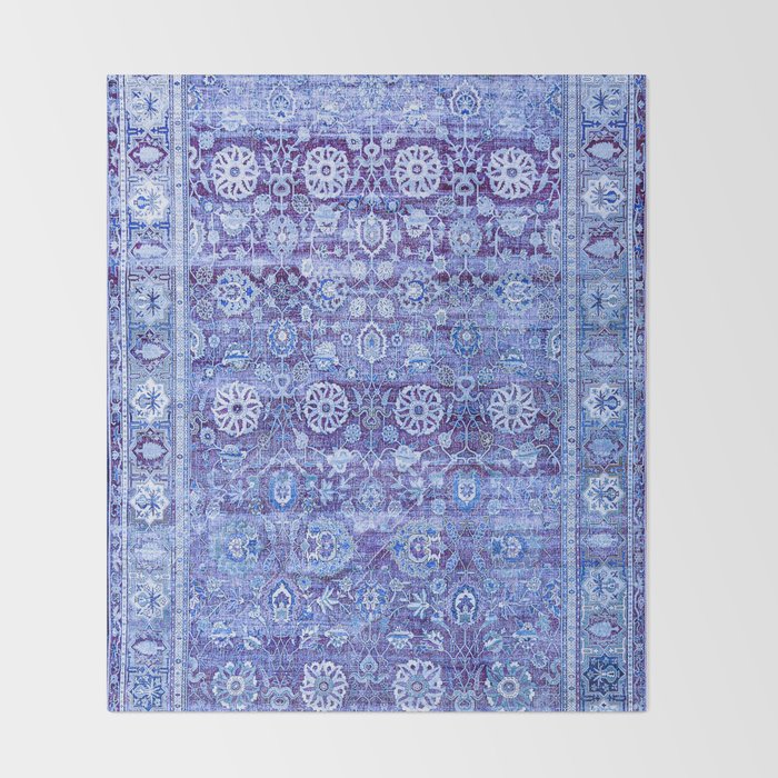18th Century Isfahan Persian Rug Pattern in Blue Throw Blanket Gallery Image 2