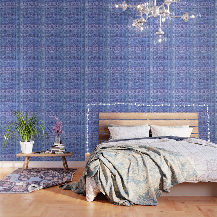 18th Century Isfahan Persian Rug Pattern in Blue Wallpaper Gallery Image 3