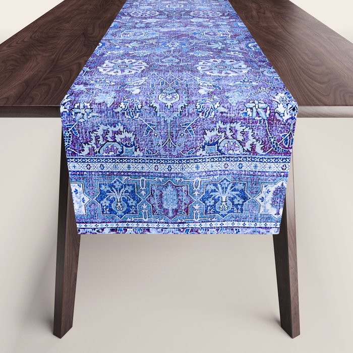 18th Century Isfahan Persian Rug Pattern in Blue Table Runner Gallery Image 1