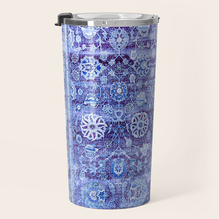 18th Century Isfahan Persian Rug Pattern in Blue Travel Mug Gallery Image 3
