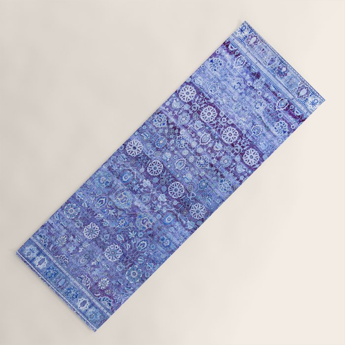 18th Century Isfahan Persian Rug Pattern in Blue Yoga Mat Gallery Image 1