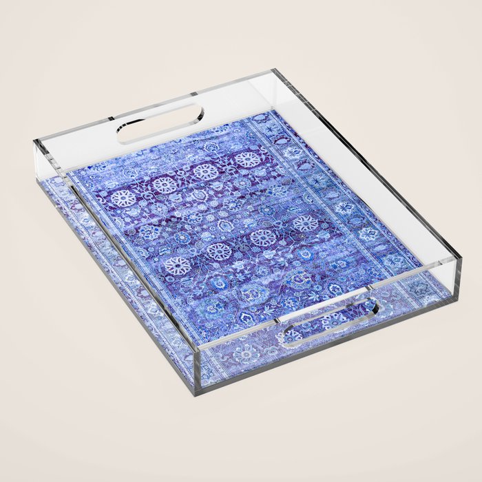18th Century Isfahan Persian Rug Pattern in Blue Acrylic Tray Gallery Image 1