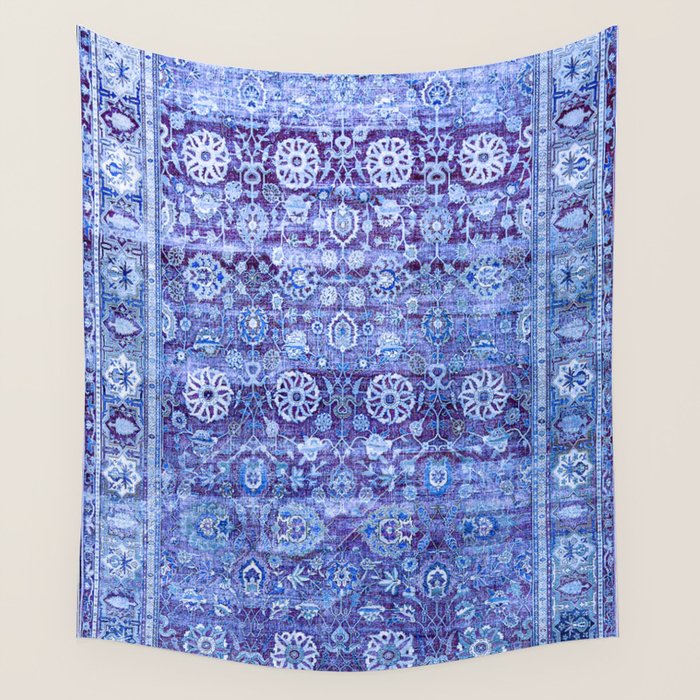 18th Century Isfahan Persian Rug Pattern in Blue Wall Tapestry Gallery Image 1