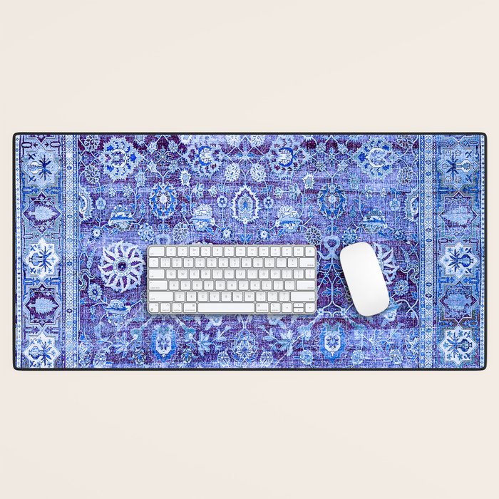 18th Century Isfahan Persian Rug Pattern in Blue Desk Mat Gallery Image 1