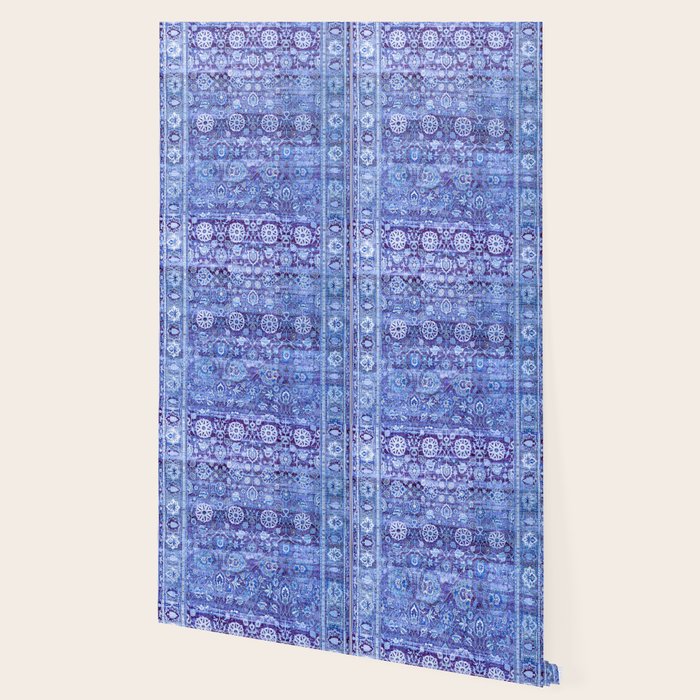 18th Century Isfahan Persian Rug Pattern in Blue Wallpaper Gallery Image 2