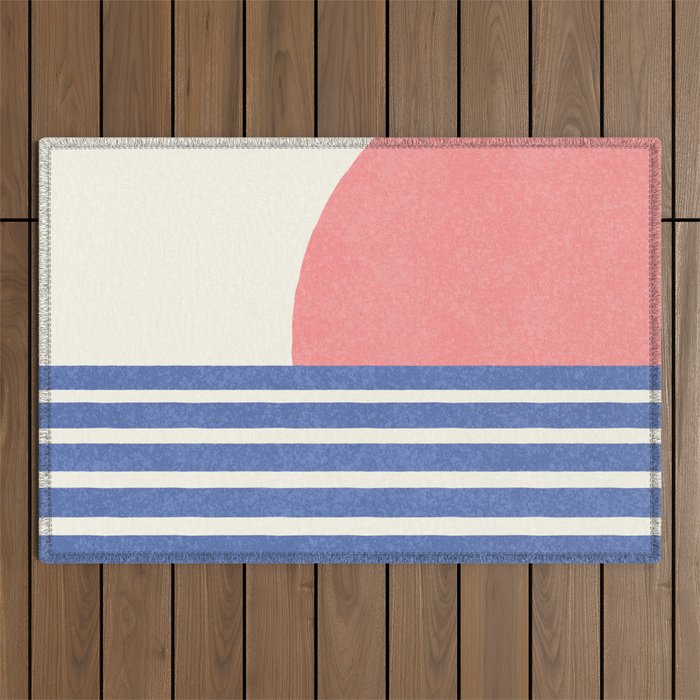 Beach Horizon Lines pink blue Outdoor Rug Gallery Image 1