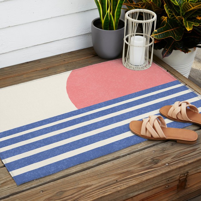 Beach Horizon Lines pink blue Outdoor Rug Gallery Image 2