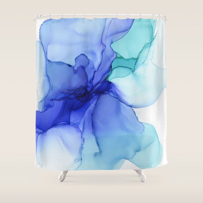 Blue Floral Abstract Ink Shower Curtain Gallery Image 1