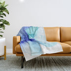 Blue Floral Abstract Ink Throw Blanket Gallery Image 1