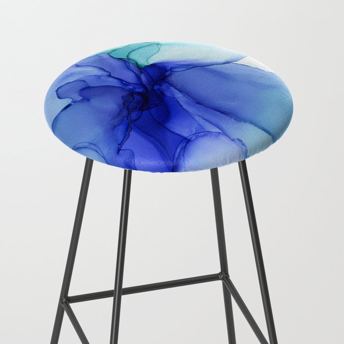 Blue Floral Abstract Ink Stool Gallery Image 2