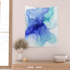 Blue Floral Abstract Ink Wall Tapestry Gallery Image 2