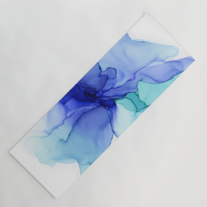 Blue Floral Abstract Ink Yoga Mat Gallery Image 1