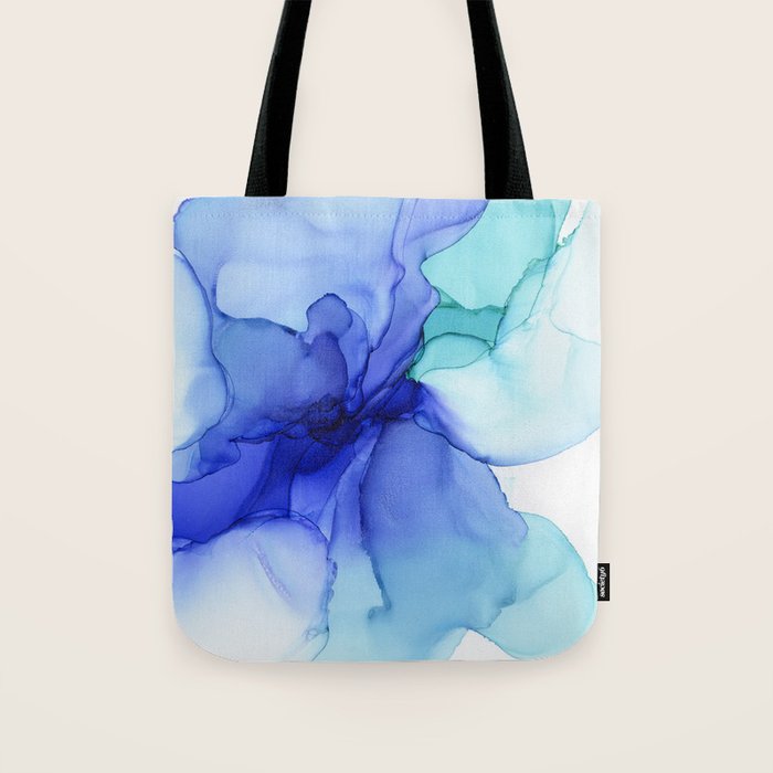 Blue Floral Abstract Ink Tote Bag Gallery Image 1