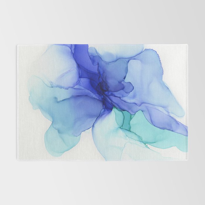 Blue Floral Abstract Ink Rug Gallery Image 2