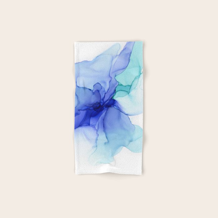Blue Floral Abstract Ink Bath Towel Gallery Image 1