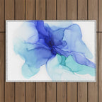 Blue Floral Abstract Ink Outdoor Rug Gallery Image 1