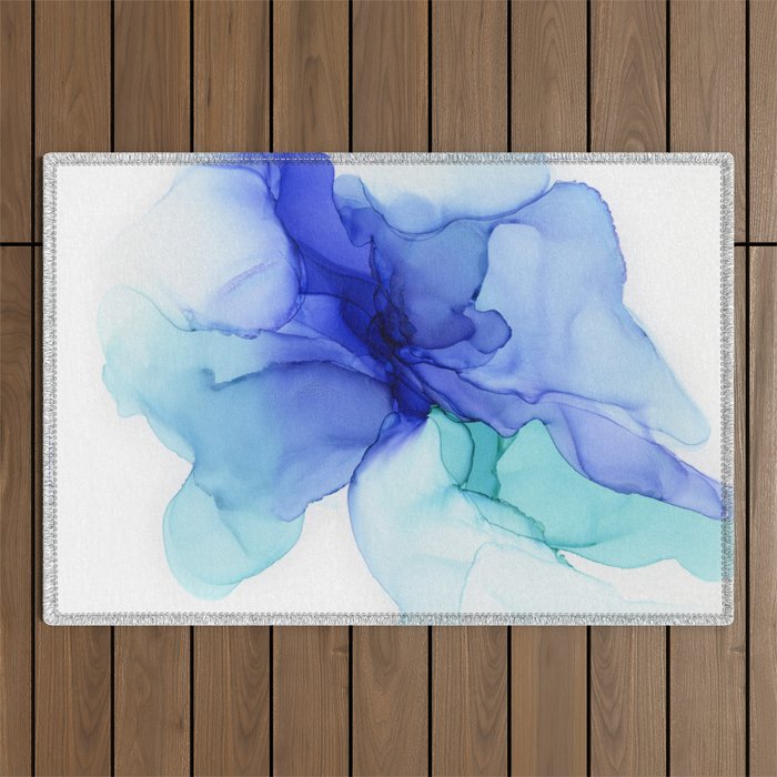 Blue Floral Abstract Ink Outdoor Rug Gallery Image 1