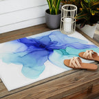 Blue Floral Abstract Ink Outdoor Rug Gallery Image 2