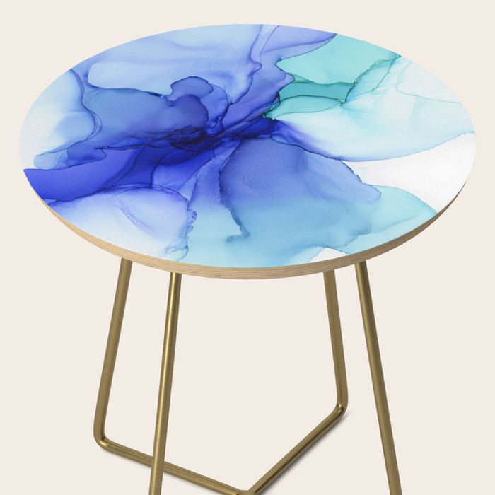 Blue Floral Abstract Ink Side Table Gallery Image 2