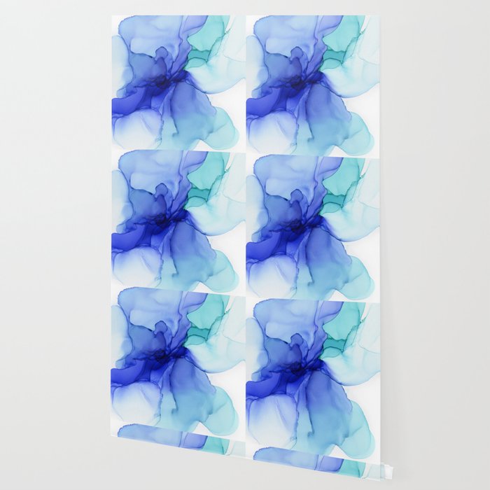 Blue Floral Abstract Ink Wallpaper Gallery Image 2