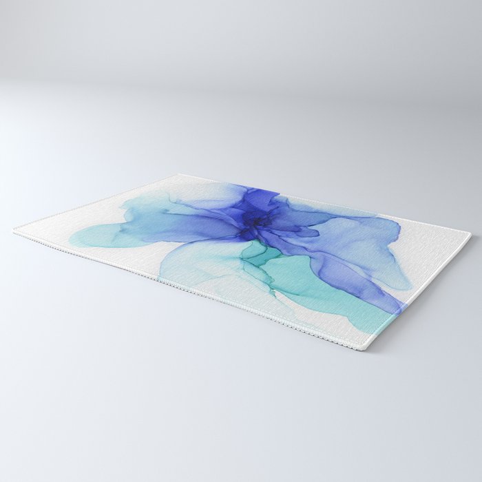 Blue Floral Abstract Ink Rug Gallery Image 3