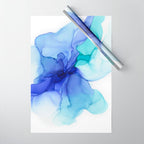 Blue Floral Abstract Ink Wrapping Paper Gallery Image 1