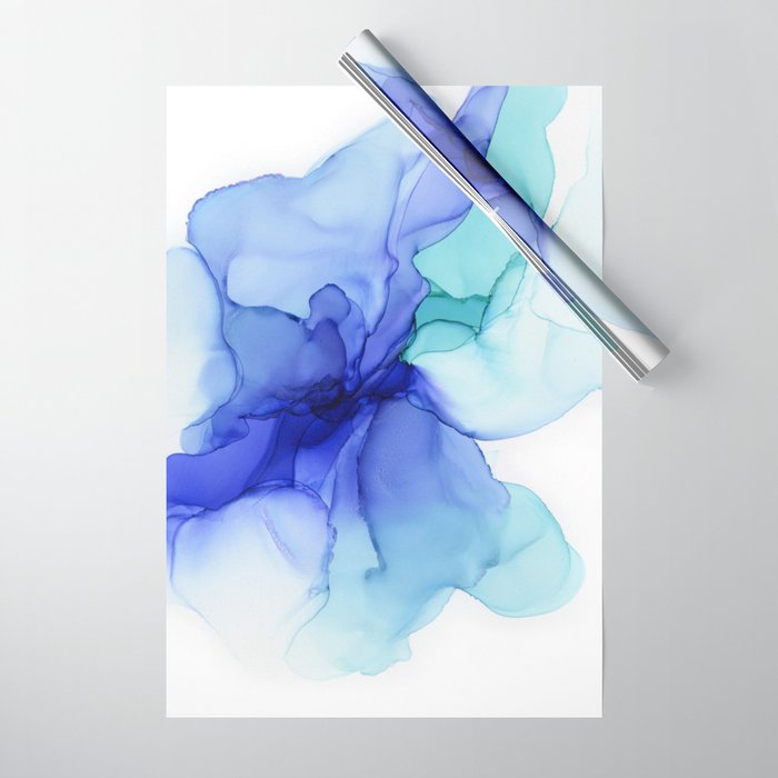 Blue Floral Abstract Ink Wrapping Paper Gallery Image 1