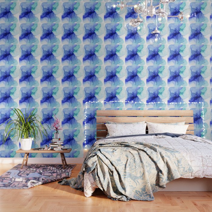 Blue Floral Abstract Ink Wallpaper Gallery Image 3