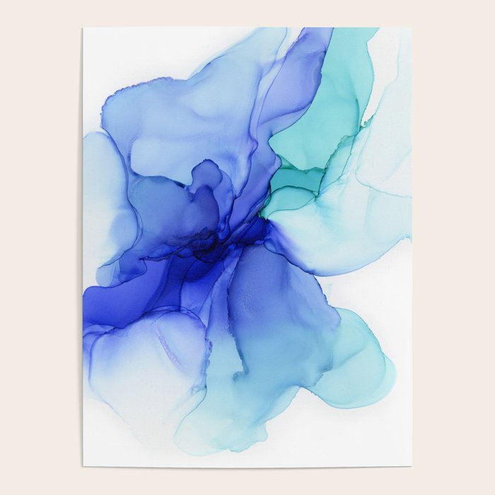 Blue Floral Abstract Ink Poster Gallery Image 4