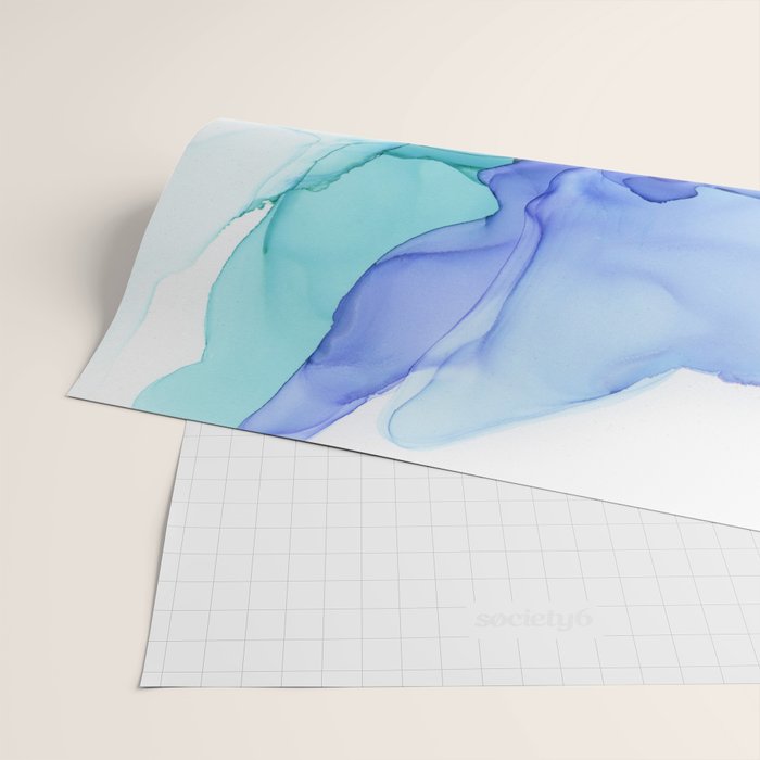 Blue Floral Abstract Ink Wrapping Paper Gallery Image 2