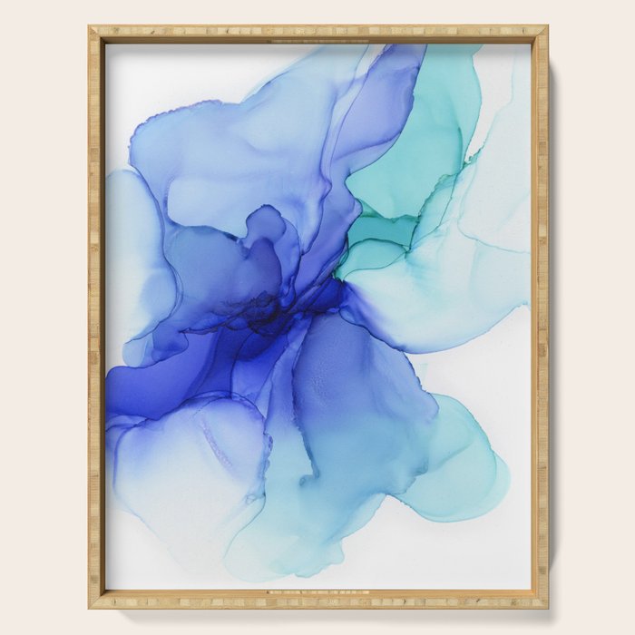 Blue Floral Abstract Ink Serving Tray Gallery Image 1