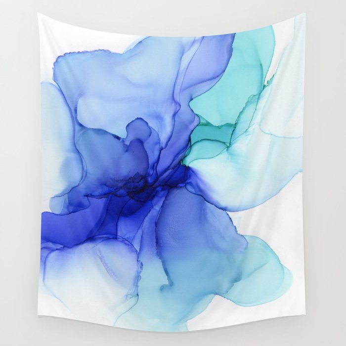 Blue Floral Abstract Ink Wall Tapestry Gallery Image 4