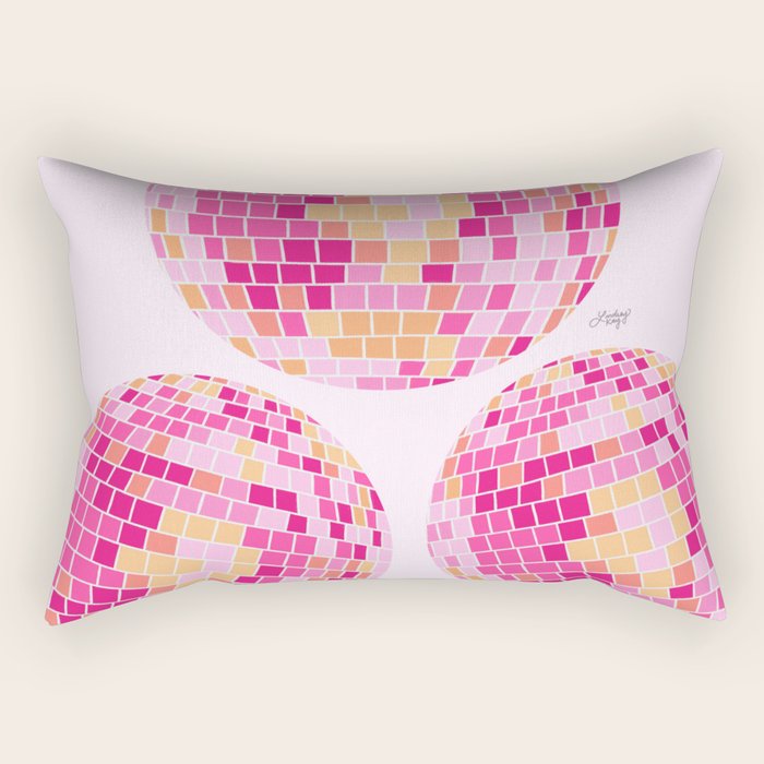 Disco Balls Illustration (Pink/Yellow Palette) Rectangular Pillow Gallery Image 2