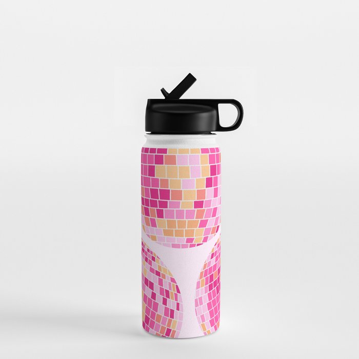 Disco Balls Illustration (Pink/Yellow Palette) Water Bottle Gallery Image 1