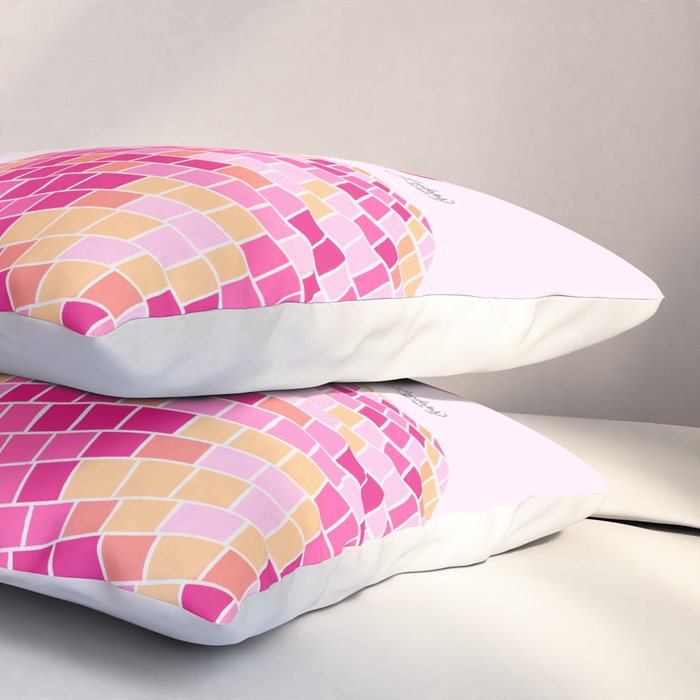 Disco Balls Illustration (Pink/Yellow Palette) Pillow Sham Gallery Image 3
