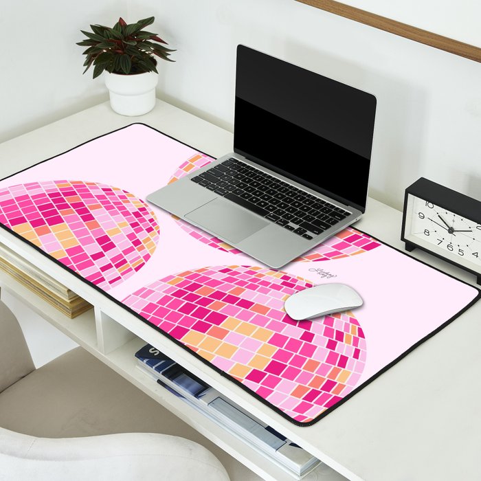 Disco Balls Illustration (Pink/Yellow Palette) Desk Mat Gallery Image 2