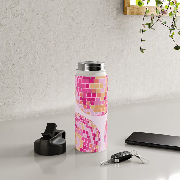 Disco Balls Illustration (Pink/Yellow Palette) Water Bottle Gallery Image 5