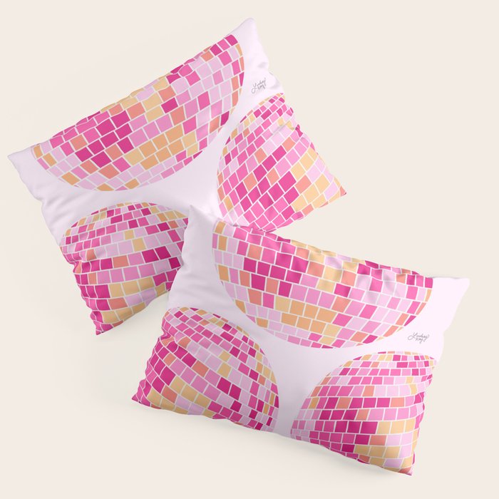 Disco Balls Illustration (Pink/Yellow Palette) Pillow Sham Gallery Image 1