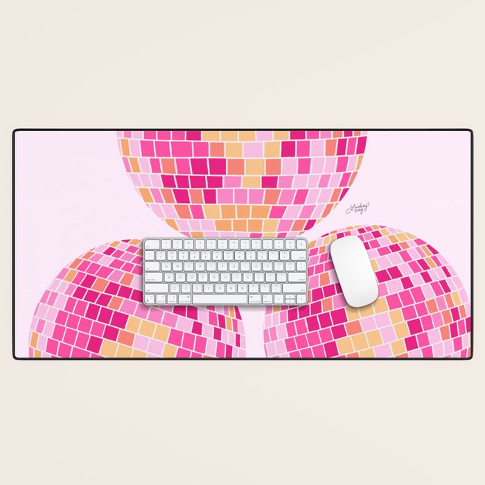 Disco Balls Illustration (Pink/Yellow Palette) Desk Mat Gallery Image 1