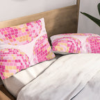 Disco Balls Illustration (Pink/Yellow Palette) Pillow Sham Gallery Image 2