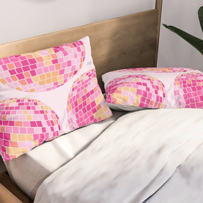 Disco Balls Illustration (Pink/Yellow Palette) Pillow Sham Gallery Image 2