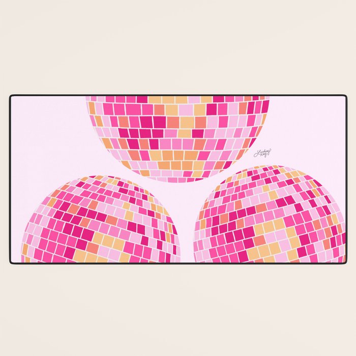 Disco Balls Illustration (Pink/Yellow Palette) Desk Mat Gallery Image 3