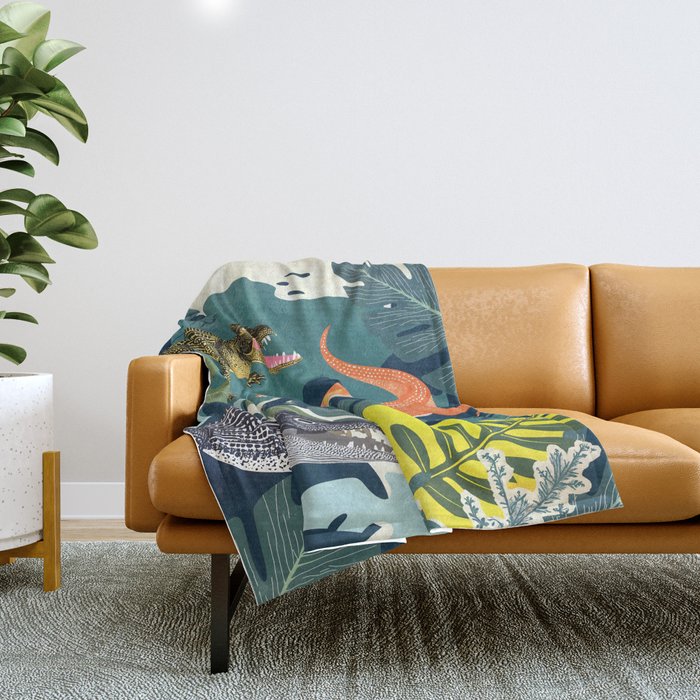 Three Crocodiles_Wildlife Jungle Animals Forest_Whimsical Scary Quirky Crocs_Eclectic Tropical Throw Blanket Gallery Image 1