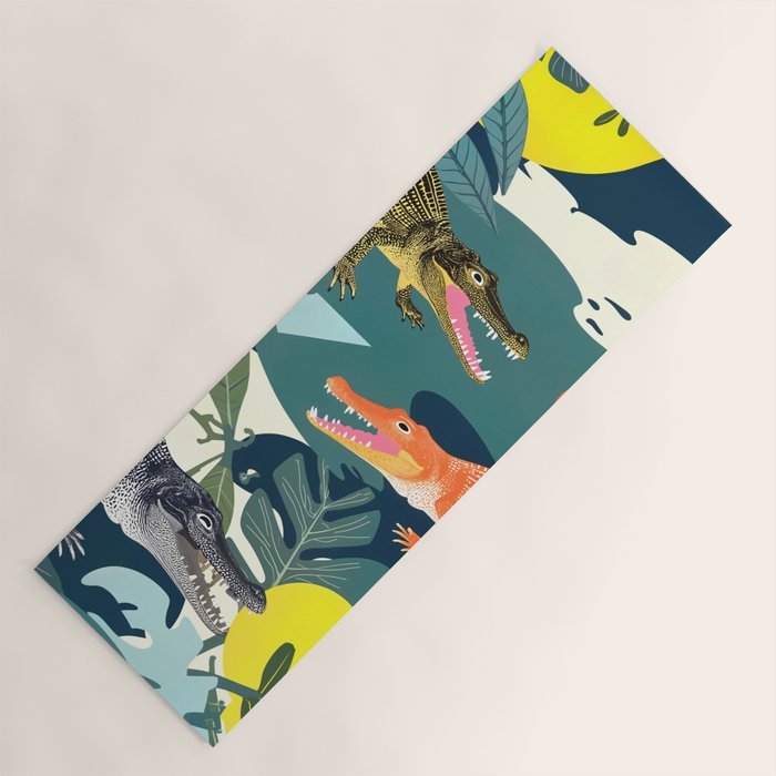 Three Crocodiles_Wildlife Jungle Animals Forest_Whimsical Scary Quirky Crocs_Eclectic Tropical Yoga Mat