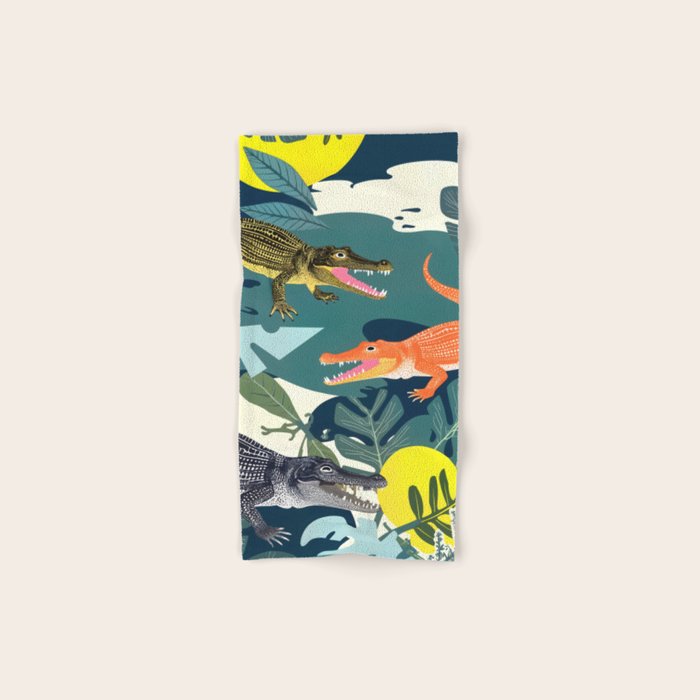Three Crocodiles_Wildlife Jungle Animals Forest_Whimsical Scary Quirky Crocs_Eclectic Tropical Bath Towel Gallery Image 1